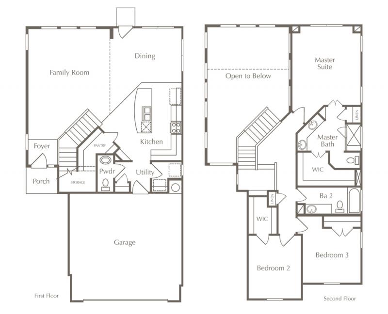  A different layout of a two-story home floor plan in Austin, Texas.