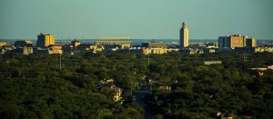 View of The University of Texas and trees from Central Austin