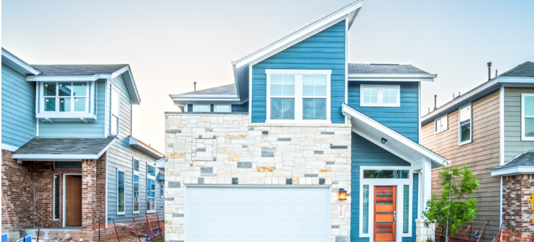 South Austin homes with unique stone and siding.