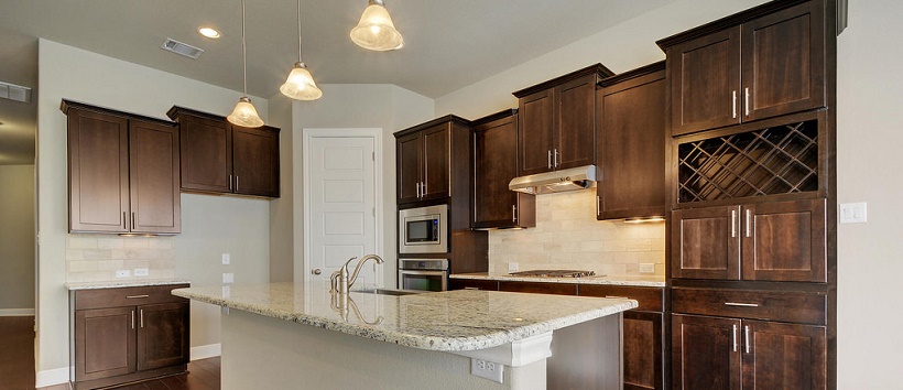 Hill Country, rustic kitchen in a new home near Austin, Texas