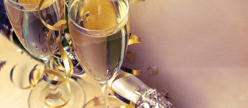 Flutes of champagne in holiday setting