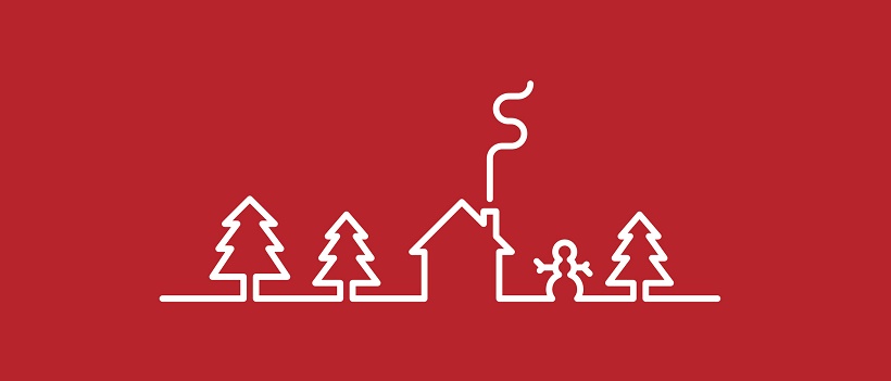 Vector image of home, trees, and snowman