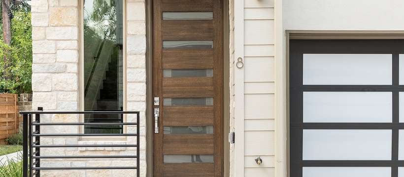 Front door and exterior of a new home in Austin, Texas