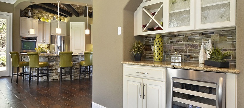 Bar area near kitchen in a new Austin home