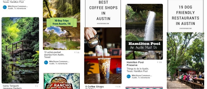 Pinterest pins of local Austin, Texas, places.