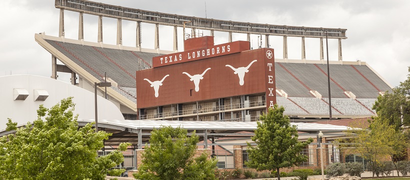 View of one side of The University of Texas Longhorn’s football stadium.