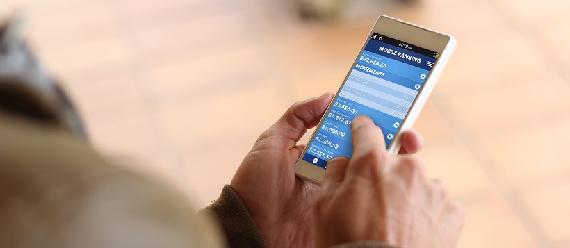 Man checking online banking accounts on smartphone.