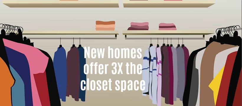 Vector image of large closet with clothes to show why buying a new construction home is better