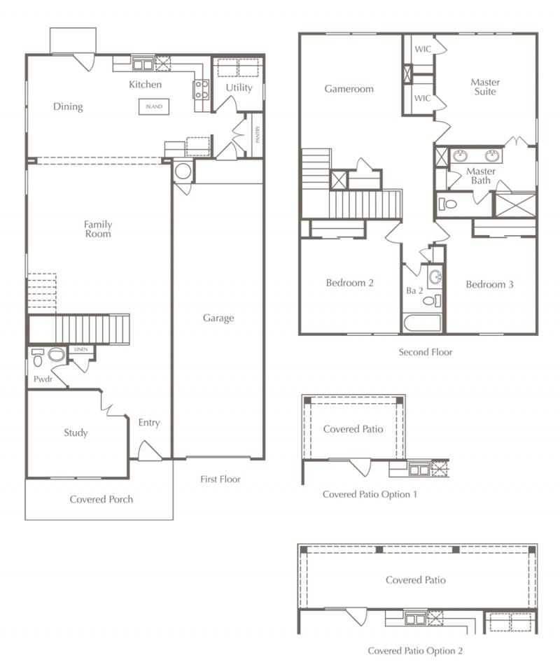 A floor plan drawing of the Monroe layout for one of the new homes for sale in Leander, Texas