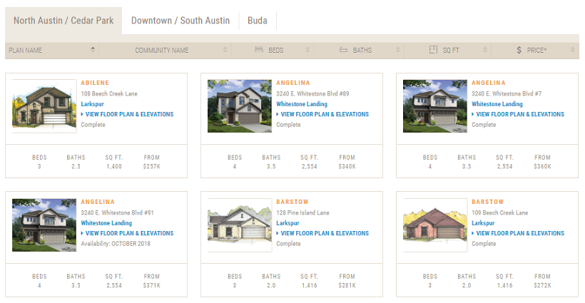 Site preview of quick delivery or inventory homes for those buying out of state.