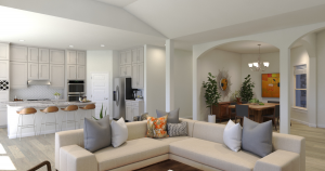 open concept living room kitchen